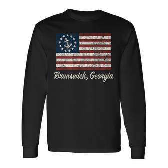Brunswick Ga Vintage Sailing Us Anchor Boat Flag Long Sleeve T-Shirt | Mazezy