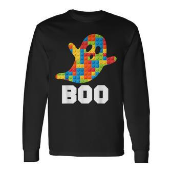 Building Blocks Ghost Boo Master Builder Halloween Costume Long Sleeve T-Shirt | Mazezy