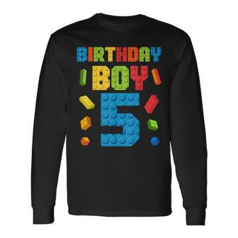 Building Bricks 5Th Birthday Boy 5 Five Year Master Builder Long Sleeve T-Shirt | Mazezy