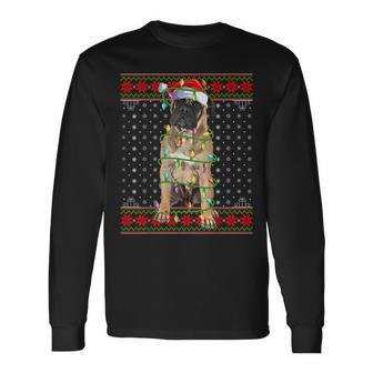 Bullmastiff Christmas Lights Ugly Santa Bullmastiff Dog Xmas Long Sleeve T-Shirt | Mazezy