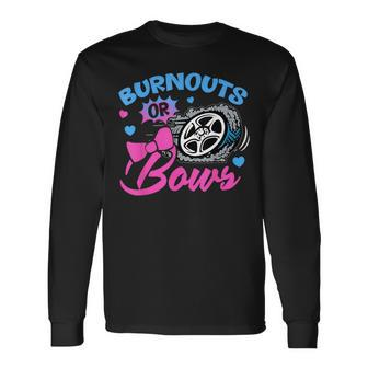 Burnouts Or Bows Gender Reveal Baby Announcement Long Sleeve T-Shirt - Monsterry DE