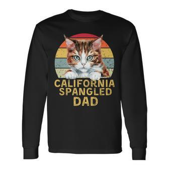 California Spangled Cat Dad Retro Cats Heartbeat Long Sleeve T-Shirt | Mazezy