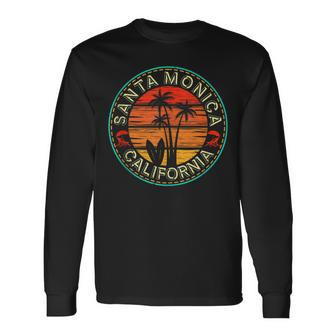 California Sunset Surf Surfing Santa Monica Beach Palm Trees Long Sleeve T-Shirt T-Shirt | Mazezy