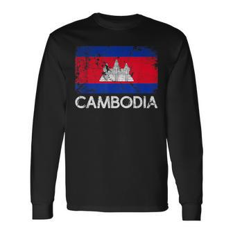 Cambodian Flag Vintage Made In Cambodia Long Sleeve T-Shirt | Mazezy CA