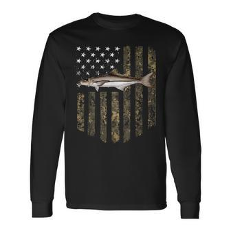 Camo American Flag Cobia Fishing 4Th Of July Long Sleeve T-Shirt | Mazezy