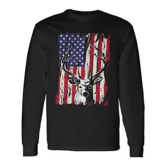 Camo Hunting Lover American Flag Long Sleeve T-Shirt - Monsterry UK
