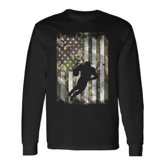 Camo Us Flag American Football Player Vintage Patriotic Long Sleeve T-Shirt | Mazezy