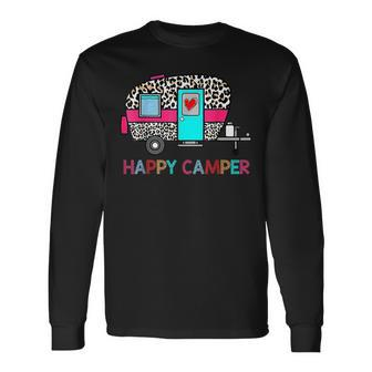 Camper Happy Summer Camp Camping Leopard Glamping Camping Long Sleeve T-Shirt T-Shirt | Mazezy