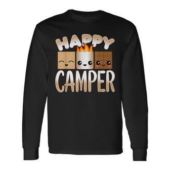 Campfire Camping Outdoor Friends Smores Happy Camper Long Sleeve T-Shirt - Thegiftio UK