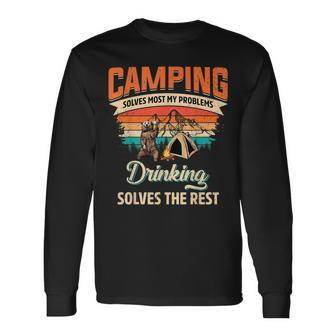 Camping Solves Most Of My Problems Bear And Bourbon Camping Long Sleeve T-Shirt T-Shirt | Mazezy