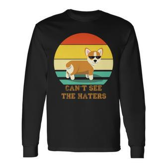 Cant See The Haters Corgi Doge Meme Pixel Glasses Dog Owner Long Sleeve T-Shirt T-Shirt | Mazezy