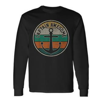 Captain Awesome Vintage Anchor Sailing Boating Long Sleeve T-Shirt | Mazezy
