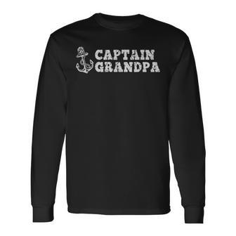 Captain Grandpa Sailing Boating Vintage Boat Anchor Long Sleeve T-Shirt - Seseable