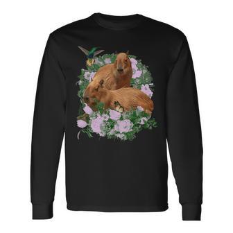 Capybara Flower Fruit Capybara Fan Club Cute Long Sleeve T-Shirt - Monsterry UK