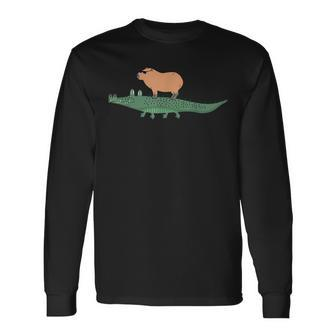 Capybara Riding On A Crocodile Long Sleeve T-Shirt | Mazezy