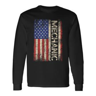 Car Mechanic Wrench Workshop Tools Us American Flag Long Sleeve T-Shirt | Mazezy