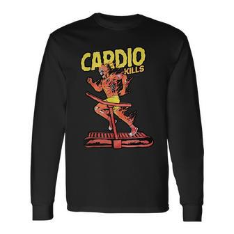 Cardio Kills Skeleton Skull Running Marathon Runner Long Sleeve T-Shirt - Monsterry