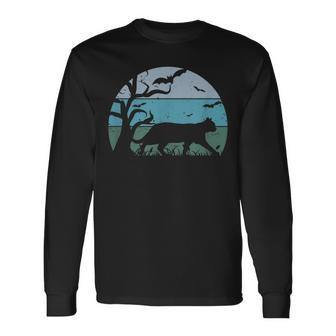 Cat And Bats For Cat Lovers And Vintage Retro Style Long Sleeve T-Shirt | Mazezy