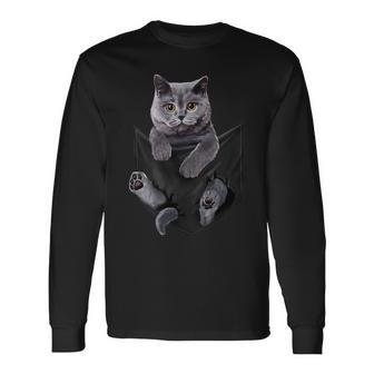 Cat Lovers British Shorthair In Pocket Kitten Long Sleeve T-Shirt | Mazezy UK