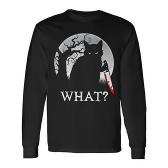 Cat What Murderous Black Cat Costume With Knife Halloween Long Sleeve T-Shirt | Mazezy