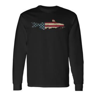 Catfish American Flag Catfishing Patriotic Fisherman Long Sleeve T-Shirt | Mazezy