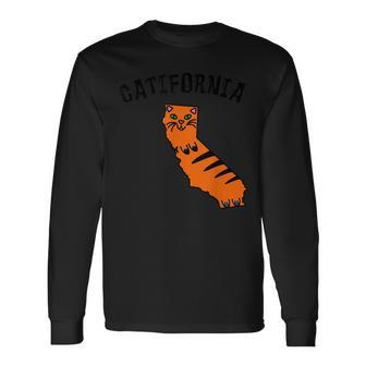 Catifornia California Map Silhouette Cute Cat Kitty Long Sleeve T-Shirt | Mazezy