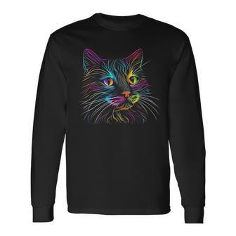 Cats Colorful Cat Cat's Head Catlovers Long Sleeve - Seseable