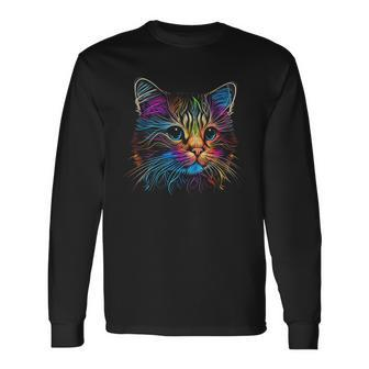 Cats Colorful Cat Cats Head Catlovers Long Sleeve T-Shirt - Monsterry UK