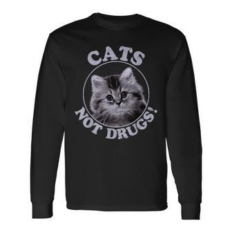 Cats Not Drugs Munchkin British Longhair Long Sleeve T-Shirt | Mazezy