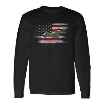 Ch-46 Sea Knight Helicopter Usa Flag Helicopter Pilot Long Sleeve T-Shirt | Mazezy