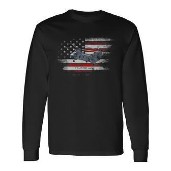 Ch-47 Chinook Helicopter Usa Flag Helicopter Pilot Long Sleeve T-Shirt T-Shirt | Mazezy
