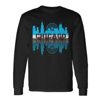 Chicago Illinois Flag City Skyline Chi Town Pride City Flag Long Sleeve T-Shirt - Monsterry