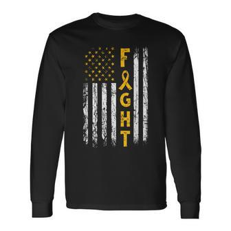 Childhood Cancer Awareness Fight Support American Flag Usa Long Sleeve T-Shirt | Mazezy