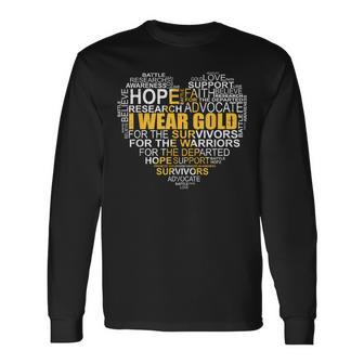 Childhood Cancer Awareness I Wear Gold Heart Ribbon Long Sleeve T-Shirt | Mazezy