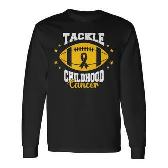 Childhood Tackle Childhood Cancer Awareness Football Gold Long Sleeve T-Shirt | Mazezy