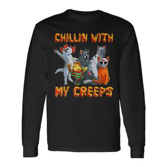 Chillin With My Creeps Cat Horror Movies Serial Killer Movies Long Sleeve T-Shirt | Mazezy