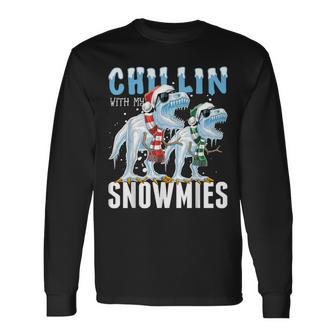 Chillin With My Snowmies Christmas Dinosaur Snowman Long Sleeve T-Shirt - Monsterry CA