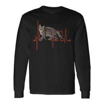 Chinese Li Hua Cat Heartbeat Ekg Cat & Kitten Lovers Long Sleeve T-Shirt | Mazezy