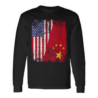 Chinese Roots Half American Flag Usa China Flag Long Sleeve T-Shirt | Mazezy DE