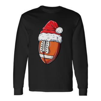 Christmas Football Ball Santa Hat Xmas Boys Team Sport Long Sleeve T-Shirt | Mazezy