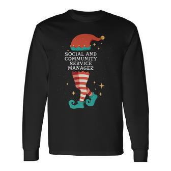 Christmas Gnome Xmas Social And Community Service Manager Long Sleeve T-Shirt | Mazezy