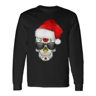 Christmas Hat Santa Day Of The Dead Sugar Skull Party Long Sleeve T-Shirt - Monsterry AU