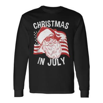 Christmas In July Retro Hipster Santa 4Th Of July Long Sleeve T-Shirt - Monsterry CA