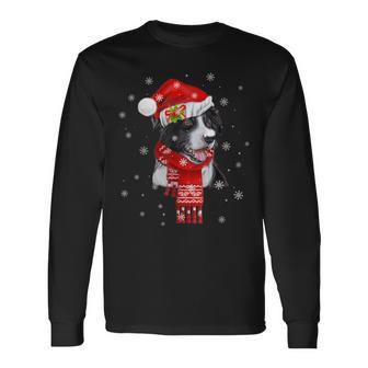 Christmas Pajama Border Collie Costume Santa Hat Long Sleeve T-Shirt - Seseable