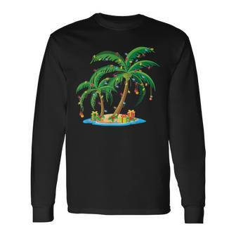 Christmas Palm Tree Tropical Xmas Coconut Lights Pajama Long Sleeve T-Shirt - Seseable