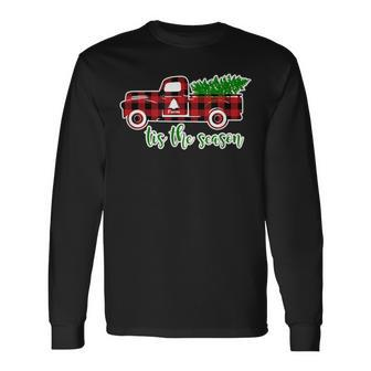 Christmas Tis The Season Plaid Vintage Truck Long Sleeve T-Shirt | Mazezy