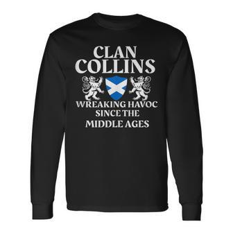 Clan Collins Scottish Kilt Tartan Lion Name Collins Long Sleeve T-Shirt T-Shirt | Mazezy