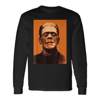 Classic Halloween Monster Frankenstein Vintage Horror Orange Long Sleeve T-Shirt - Monsterry CA