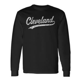 Cleveland Oh Vintage Baseball Sports Script Baseball Long Sleeve T-Shirt
