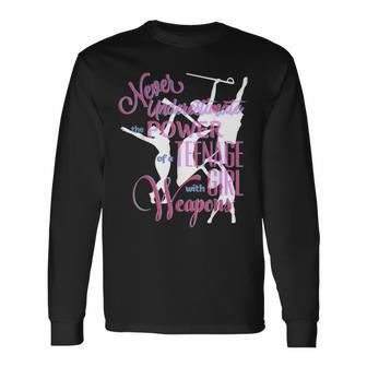 Color Guard Never Underestimate Nage Girl W Weapons Long Sleeve T-Shirt - Seseable
